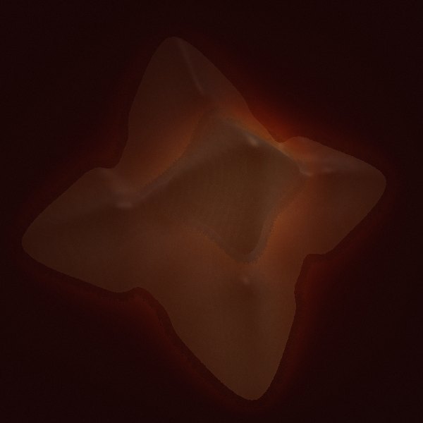 A six-armed dendrite growing in the volumetric 3D solver, raymarched